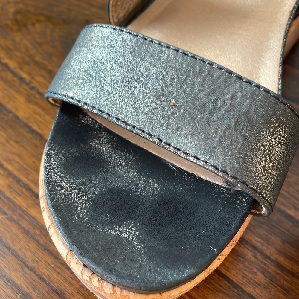 Lucca Lane, 7.5, black leather & cork bottom strappy ankle wrap platform sandal - Picture 5 of 13